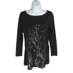 Mexx Long Sleeved Shirt, Black, Branches,  Birds, M